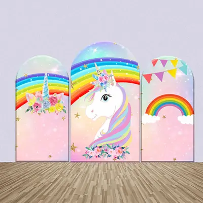 Flag Rainbow Floral Unicorn Stars Arch Backdrop Kit - Aperturee