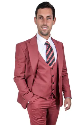 Mens Stacy Adams Suit - Stacy Adams Suit Men's Coral Blush Pink Suit with Vested One Button Peak Lapel