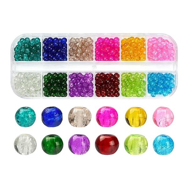 540Pcs 12 Colors Spray Painted Crackle Glass Beads Strands