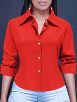 Women's Plain Button Shirt, Elegant Long Sleeve Collared Top for Work Office Business, Ladies Clothes for All Seasons, Womens...