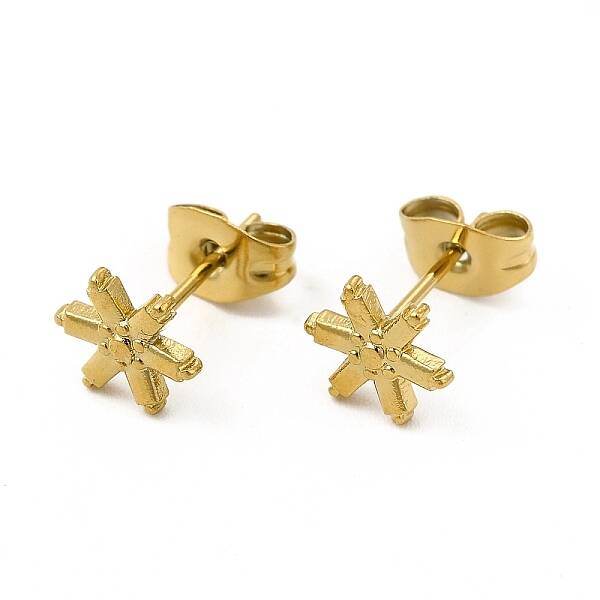 Ion Plating(IP) 304 Stainless Steel Snowflake Stud Earrings for Women