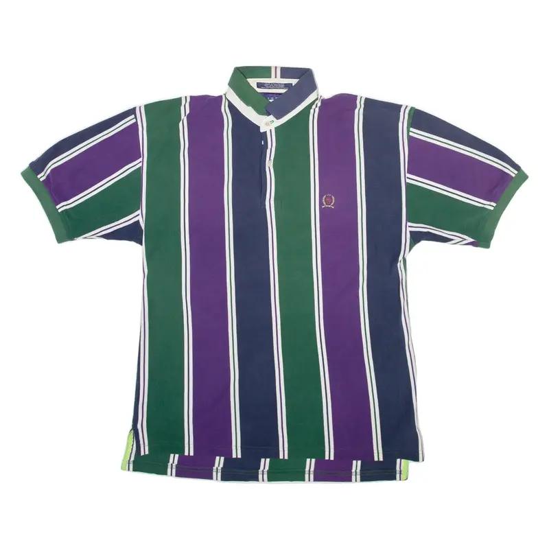 TOMMY HILFIGER Mens Polo Shirt Green Striped M