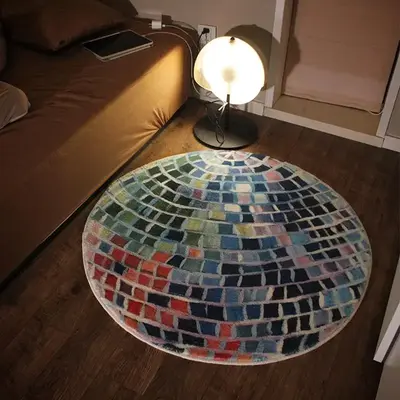 Bedroom Rugs, 1 Count Creative Color Block Design Non-slip Round Carpet, Shaggy Soft Floor Mat, Rugs Living Room Home Decor, ...