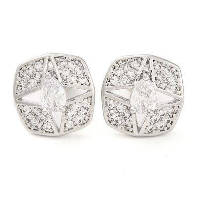 Brass Pave Cubic Zirconia Square Stud Earrings for Women