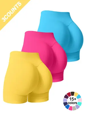 Women's Solid High Waist Gym Shorts, Breathable Comfortable Seamless Skinny Shorts, Ladies Sportswear for Indoor Outdoor Wear...
