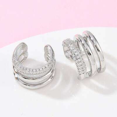 Brass Micro Pave Clear Cubic Zirconia Cuff Earrings