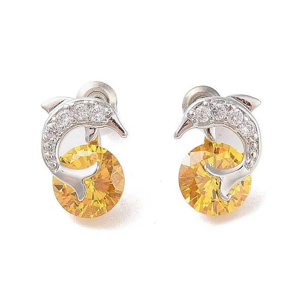 Rack Plating Brass Micro Pave Cubic Zirconia Stud Earrings