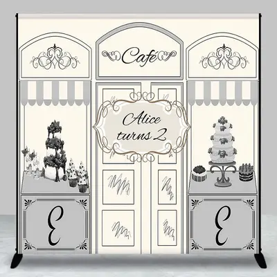 Personalized Cafe Cake Shop 2nd Birthday Backdrop - Aperturee