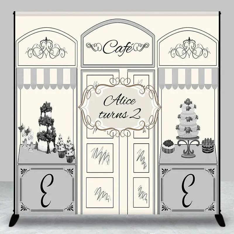 Personalized Cafe Cake Shop 2nd Birthday Backdrop - Aperturee