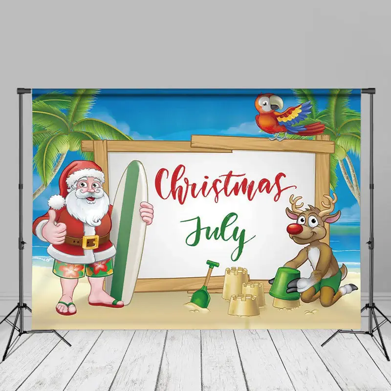 Summer Party Santa Deer Christmas In July Backdrop - Aperturee