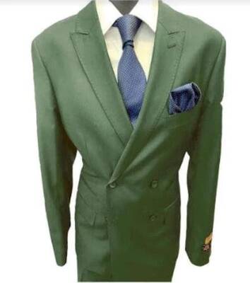 Four Button Double breasted Suit - Green Slim Fi Suits Double Breasted Suit