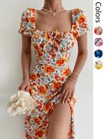 【Plus Size】 Floral Print A Line Dress, Boho Style Fashion Casual Half Sleeve Dress for Beach Holiday Vacation, Women's ...