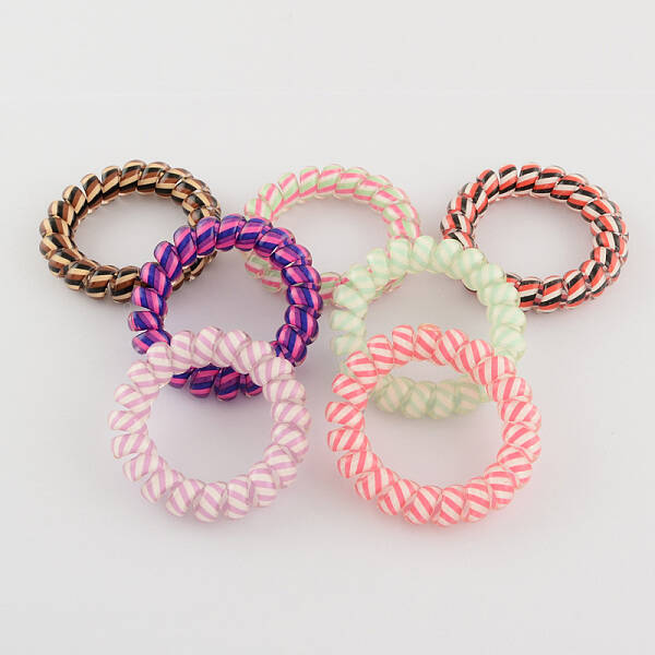 Printed Plastic Telephone Cord Elastic Hair Ties