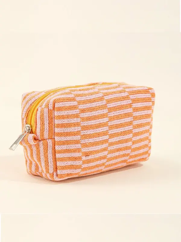Striped Pattern Makeup Bag, Large Capacity Cosmetic Storage Bag, Portable Travel Toiletry Bag