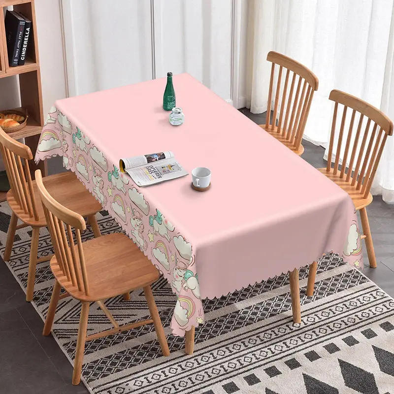 Aperturee Magical Pink Cute Unicorn Themed Cartoon Tablecloth, 52x70 Inch, 30.82 USD, rectangle tablecloths, ZJY04694-A