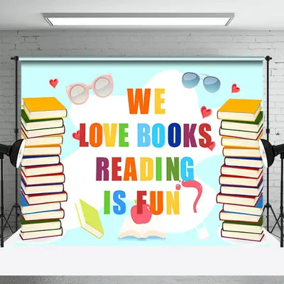 We Love Books Reading Is Fun World Book Day Backdrop - Aperturee