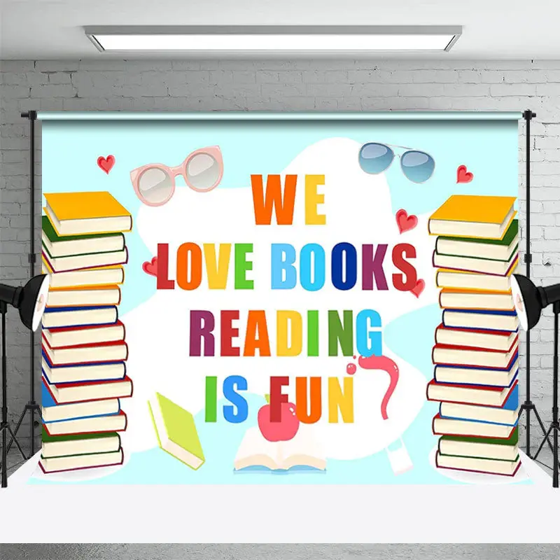 We Love Books Reading Is Fun World Book Day Backdrop - Aperturee