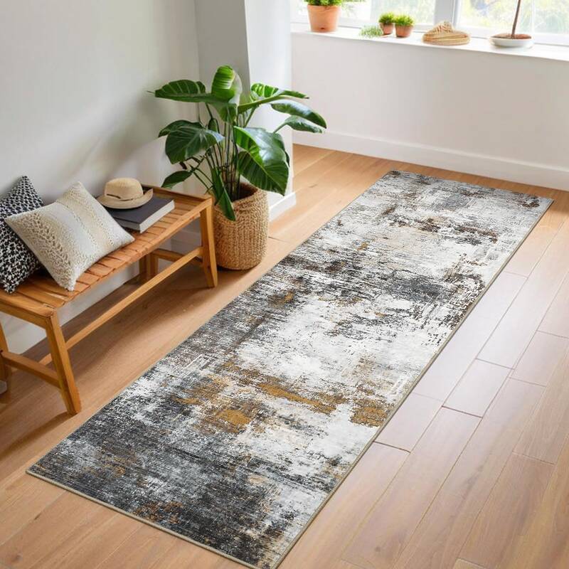 Garvee Runner Rug 2×6 Brown Non Slip Machine Washable Low Pile TPR Latex Backing Modern Abstract Hallway Kitchen Laundry Roo...