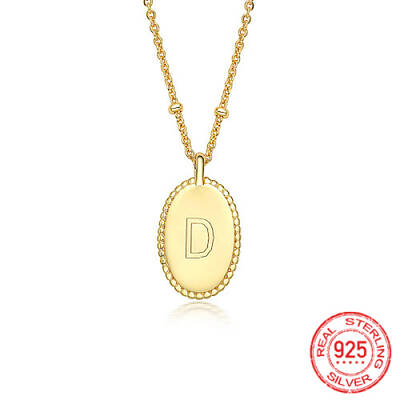 925 Sterling Silver Letter Initial Oval Pendant Necklaces for Women