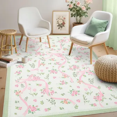 Garvee Floral Area Rug 9x12 Soft Botanical Print Non-Slip Ultra Thin Faux Wool Machine Washable Living Room Bedroom Nursery