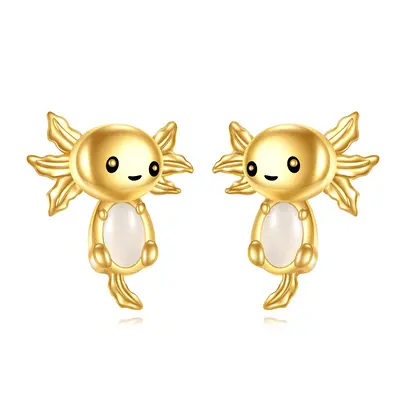 14K Gold Chalcedony Axolotl Stud Earrings