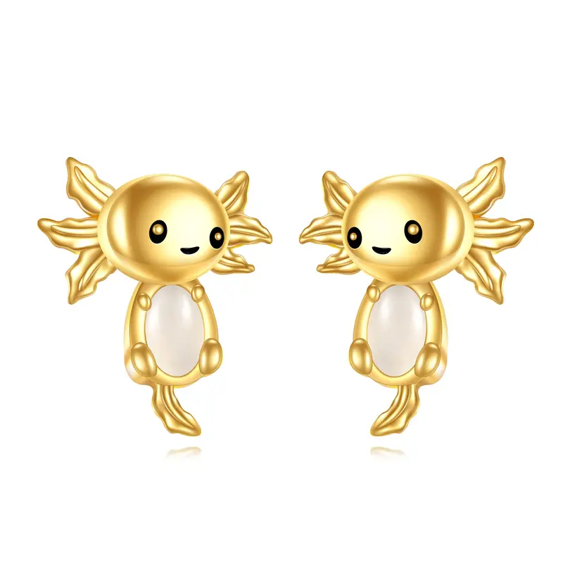 14K Gold Chalcedony Axolotl Stud Earrings