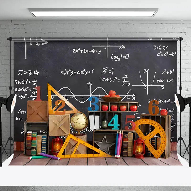 Blackboard Math Wooden Floor Cake Smash Backdrop - Aperturee