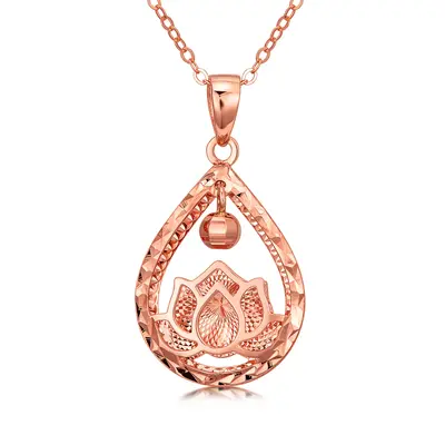 18K Rose Gold Lotus & Drop Shape Pendant Necklace