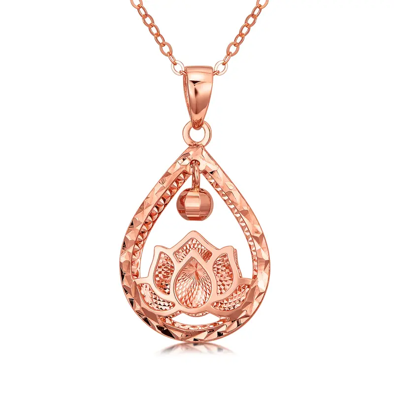 18K Rose Gold Lotus & Drop Shape Pendant Necklace