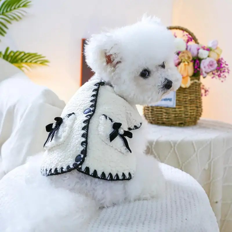 Cute Bowknot Decor Pet Coat, Autumn And Winter Warm Dog Clothes, Pet Clothes For Small Dogs & Cats