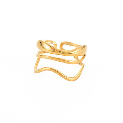 Ion Plating(IP) 304 Stainless Steel Wave Wrap Open Cuff Ring for Women