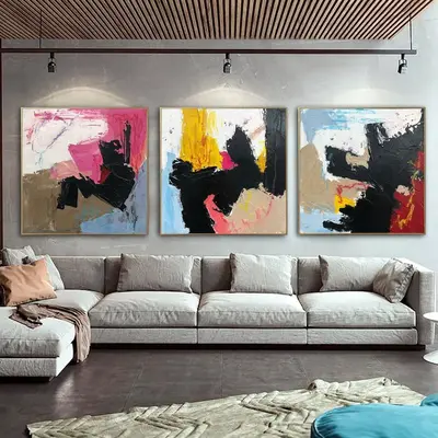 Abstract Colorful Triptych Paintings On Canvas Minimalist Art Custom Set of 3 Paintings Creative Textured Art New Apartment G...