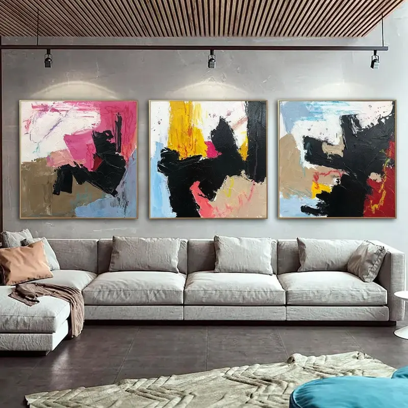 Abstract Colorful Triptych Paintings On Canvas Minimalist Art Custom Set of 3 Paintings Creative Textured Art New Apartment G...