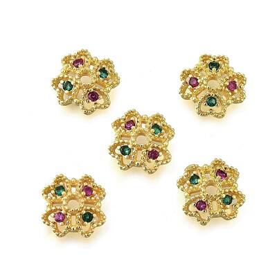 Flower Brass Micro Pave Cubic Zirconia Bead Caps