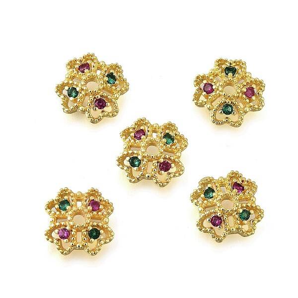 Flower Brass Micro Pave Cubic Zirconia Bead Caps