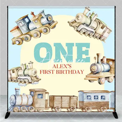 Aperturee Retro Wood Train Custom Name One Birthday Backdrop, 3X3FT(1X1M), 15 USD, custom birthday backdrops, DZYM0Z17-O