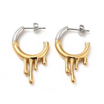Two Tone 304 Stainless Steel Melting Dripping Stud Earrings