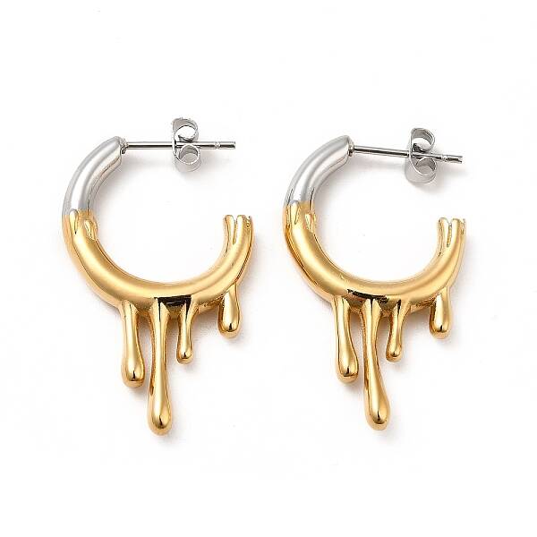 Two Tone 304 Stainless Steel Melting Dripping Stud Earrings