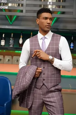 Jacket Vest & Flat Front Pants  Stacy Adams Men's 3 Piece Hybrid Suit Windowpane Jacket Vest & Flat Front Pants
