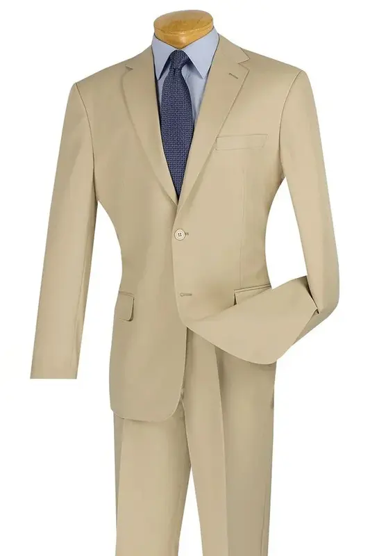 Tan Poplin Suit Men's Modern Fit - Two Button Style