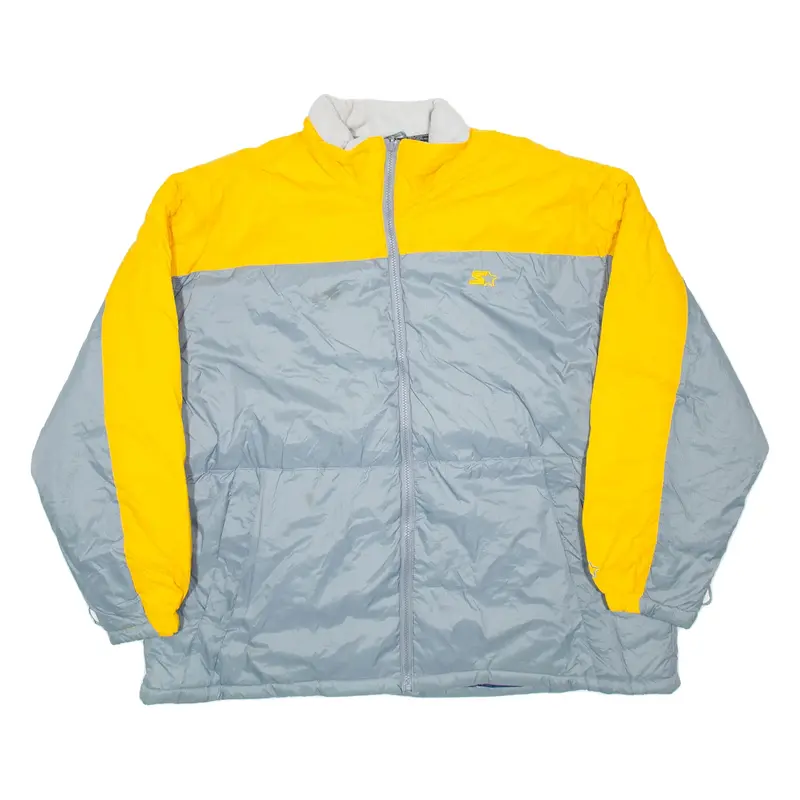 STARTER Down Insulated Mens Coat Grey Nylon 90s Colourblock 2XL