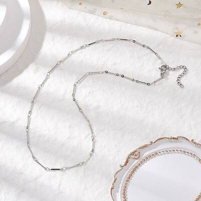 304 Stainless Steel Cuboid Bar Link Chain Necklaces for Women Men