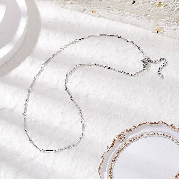 304 Stainless Steel Cuboid Bar Link Chain Necklaces for Women Men