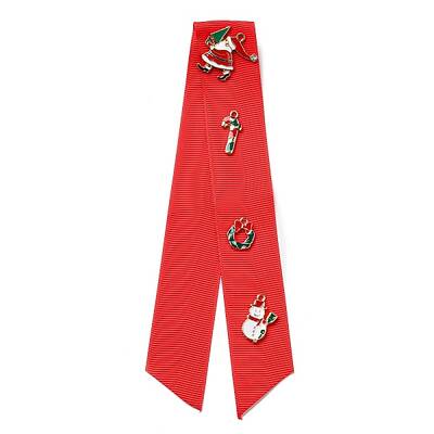 Christmas Polyester Ribbon Safety Pin Brooch