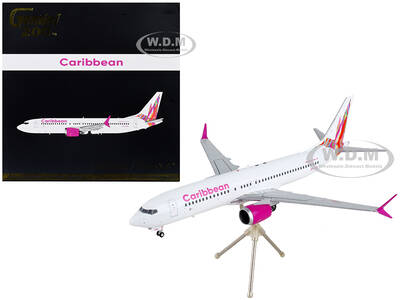 Boeing 737 MAX 8 Commercial Aircraft Caribbean Airlines White with Pink Tail Gemini 200 Series 1/200 Diecast Model Airplane b...