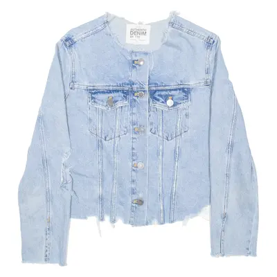 ZARA Distressed Womens Shirt Blue Long Sleeve M