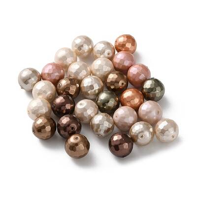 Faceted Round Shell Pearl Beads