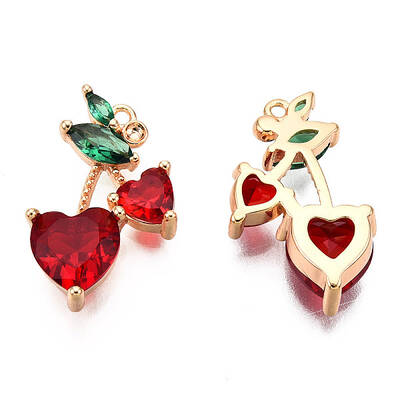 Brass Dark Red & Green Cubic Zirconia Pendants