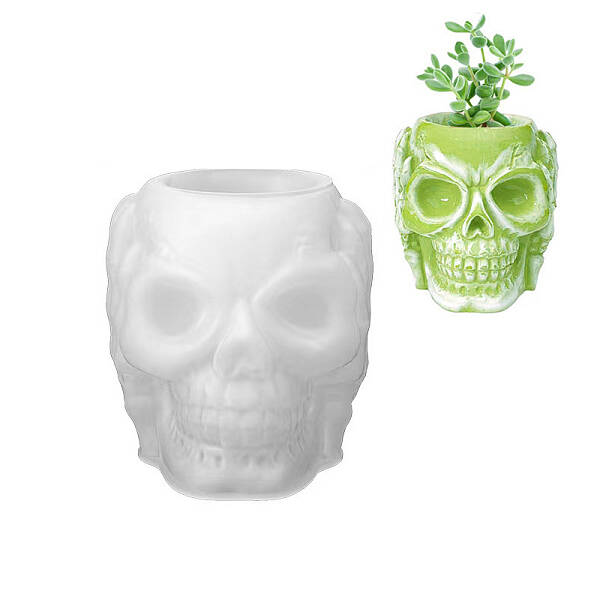 No Hearing Halloween Skull DIY Vase Statue Silicone Molds