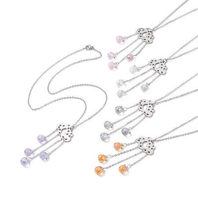 201 Stainless Steel Cloud with Glass Tassel Pendant Necklace for Women